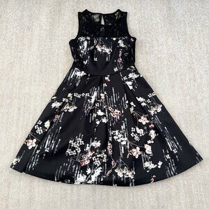 White House Black Market Floral Fit and Flare Midi Dress With Pockets 00